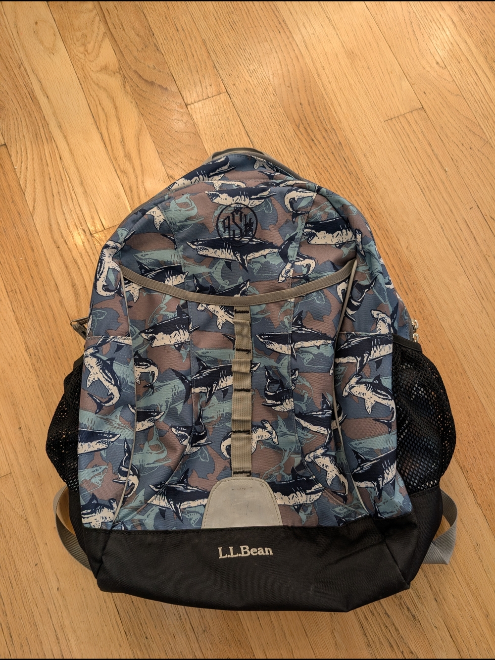L.L. Bean Shark Print Blue Backpack